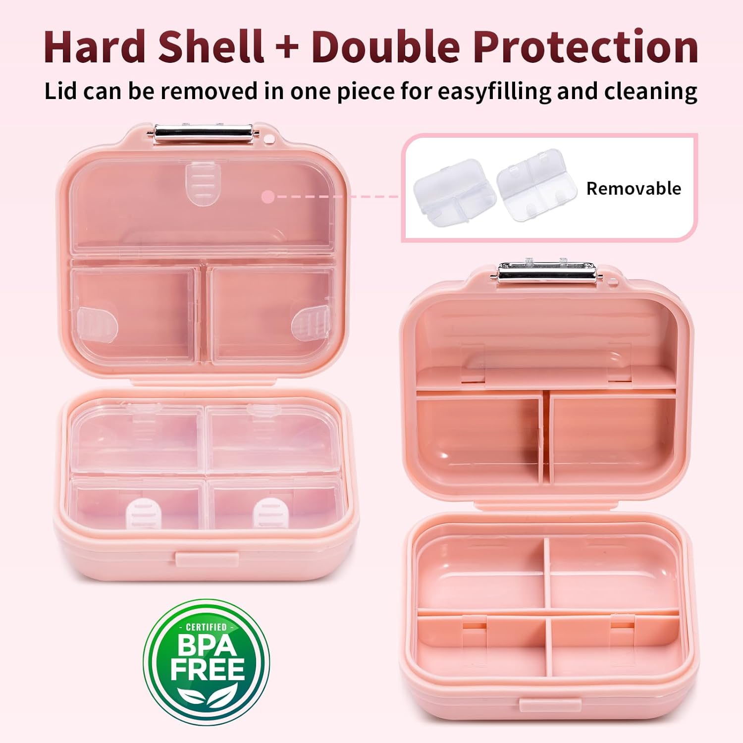 Travel Pill Organizer, 7 Compartments Portable Pill Case, Compact and Portable Pill Box, Small Pill Container for Pocket Purse Medicine Organizer, Daily Pill Box to Hold Vitamins - Image 7