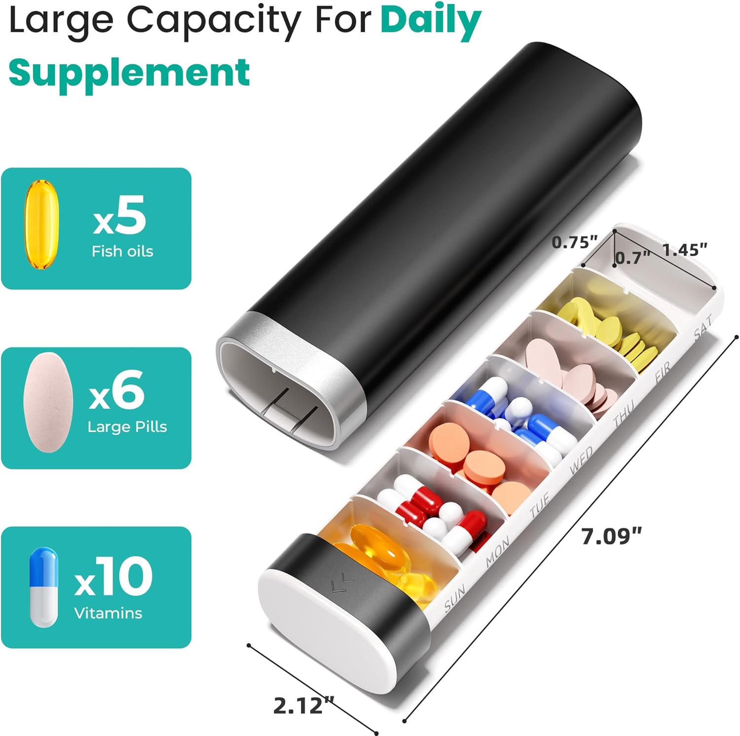 7-Day Slide-Out Pill Organizer | Travel Pill Case with Easy-to-Use Design | Drawer-Style Daily Medication Organizer (1 Time a Day) | Ideal for Home, Travel & Offices - Image 2