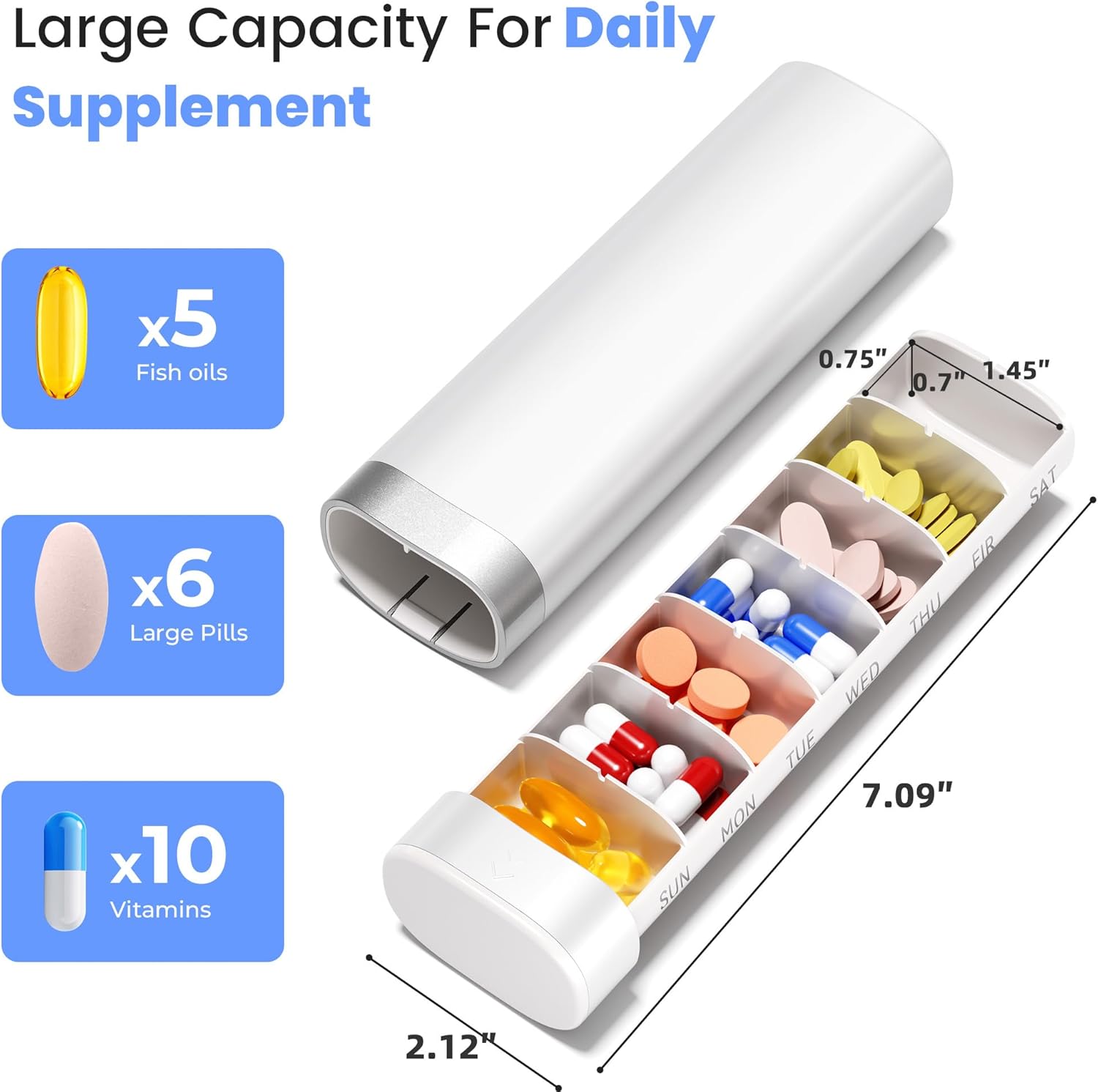 7-Day Pill Organizer, Travel Pill Case with Easy-to-Use Design, Large-Capacity Vitamin Box, Portable Drawer Medication Organizer for Once-a-Day Vitamins, Pills, and Supplements (White) - Image 2