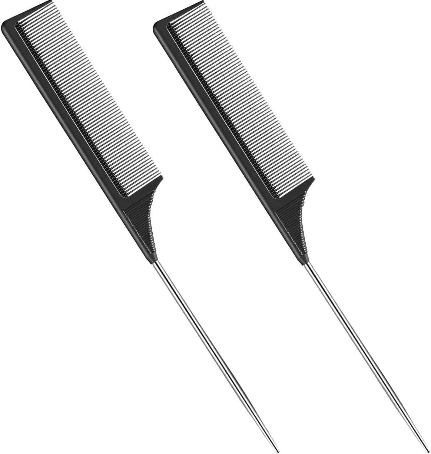 2 Pack Tail Comb, Carbon Fiber Stainless Steel Pintail and Heat Resistant Rat Teasing Comb for Daughter Women, Black - Image 1