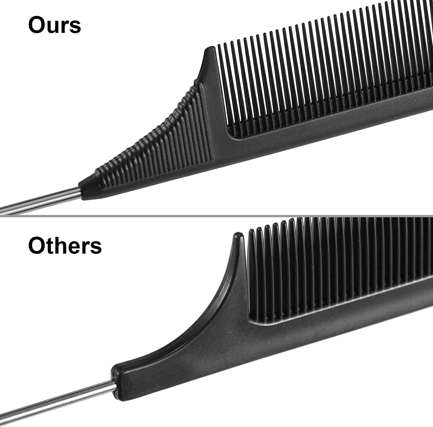 2 Pack Tail Comb, Carbon Fiber Stainless Steel Pintail and Heat Resistant Rat Teasing Comb for Daughter Women, Black - Image 7