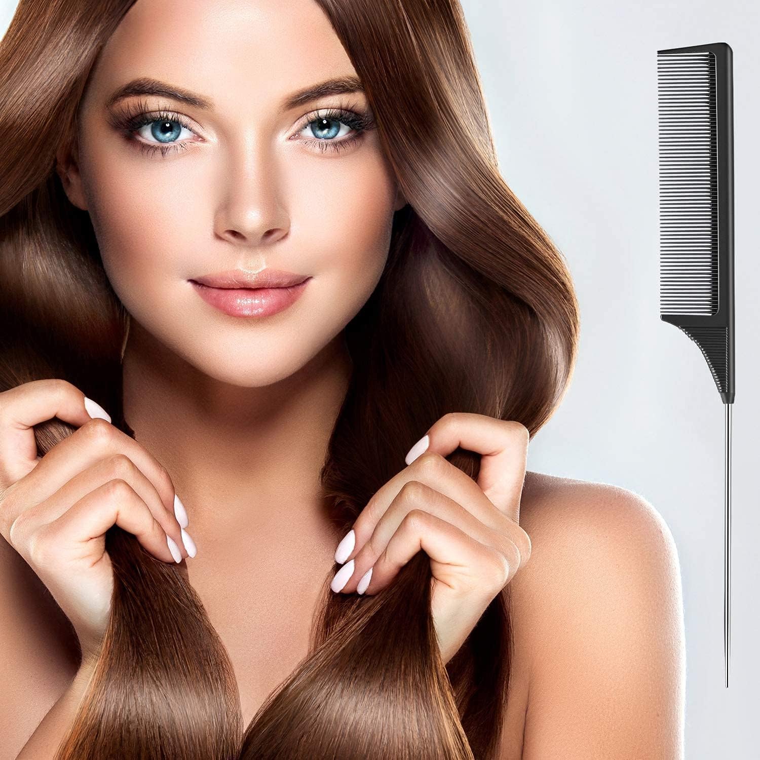 2 Pack Tail Comb, Carbon Fiber Stainless Steel Pintail and Heat Resistant Rat Teasing Comb for Daughter Women, Black - Image 8