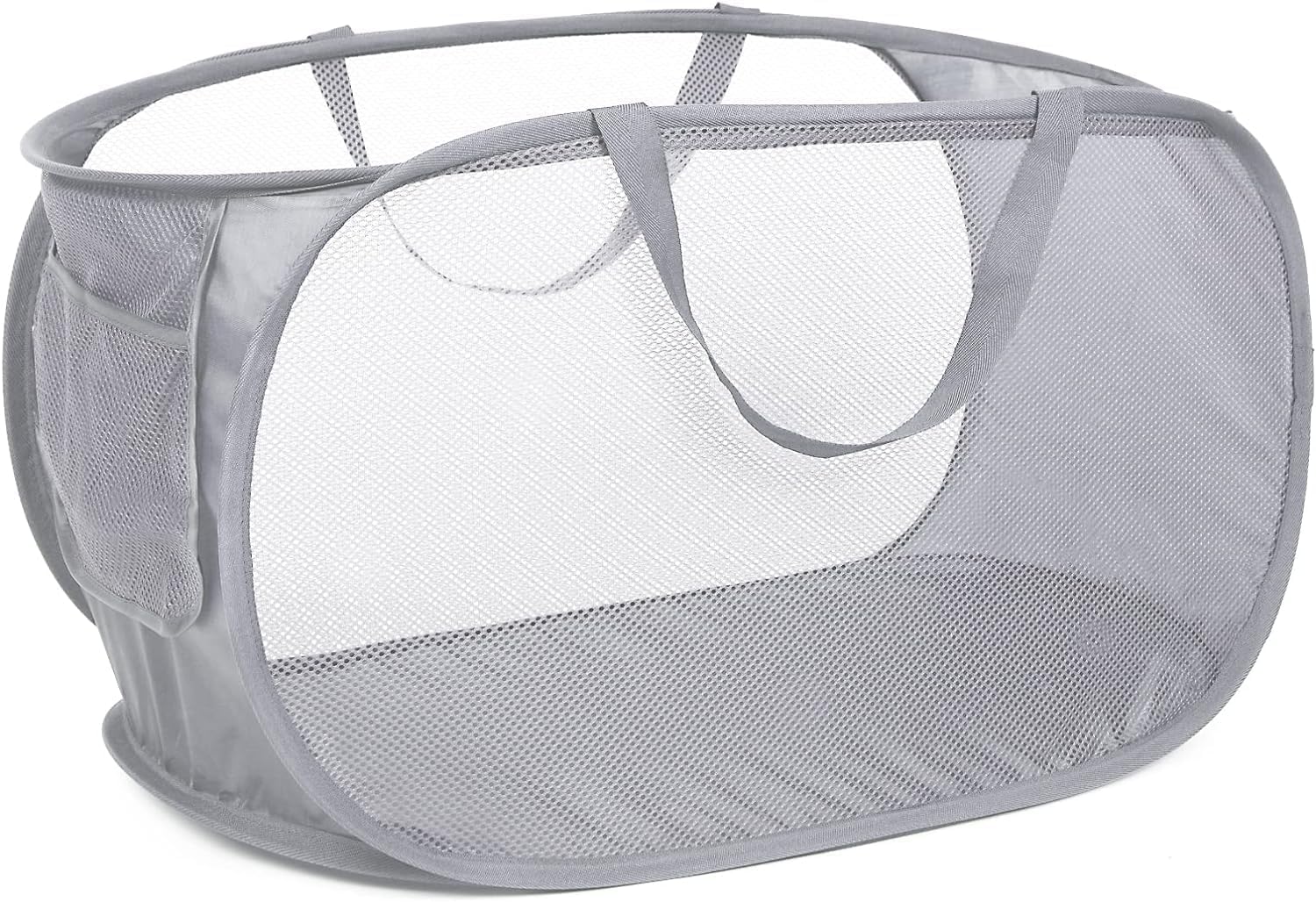 Mesh Collapsible Laundry Basket with Pockets and Reinforced Carry Handles, Foldable Dirty Clothes Pop up Laundry Hamper for Dorm Bathroom Bedroom Travel Dorm Camping (1, Grey) - Image 1