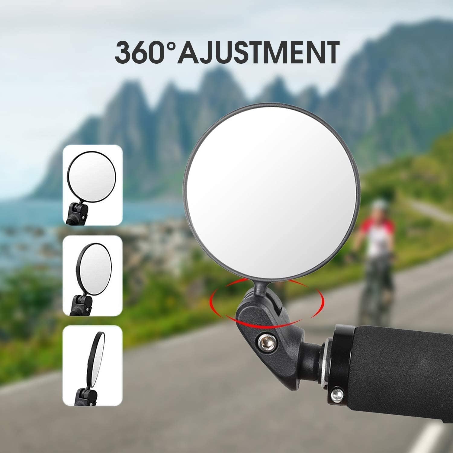 Bike Mirror, Bicycle Riding Rearview Mirror, HD Safety Rear View Mirrors, Convex Mirror with 360 Degrees Rotational Adjustable Handlebar for Mountain Road Bikes - Image 2
