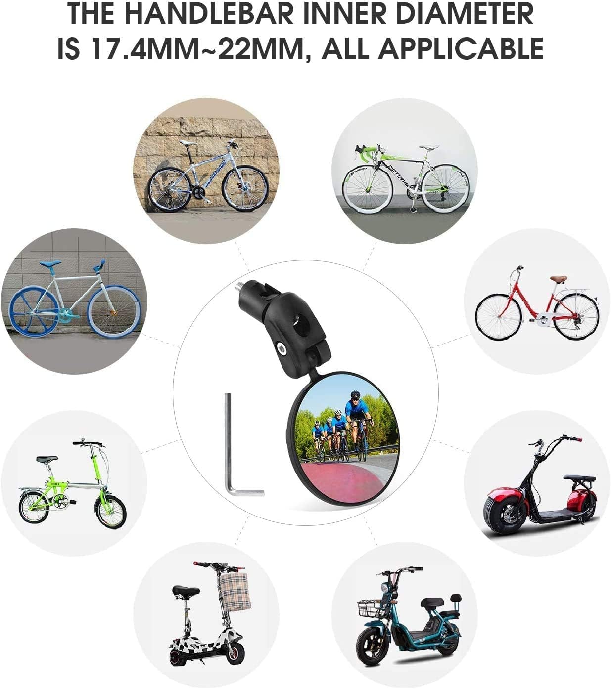 Bike Mirror, Bicycle Riding Rearview Mirror, HD Safety Rear View Mirrors, Convex Mirror with 360 Degrees Rotational Adjustable Handlebar for Mountain Road Bikes - Image 6