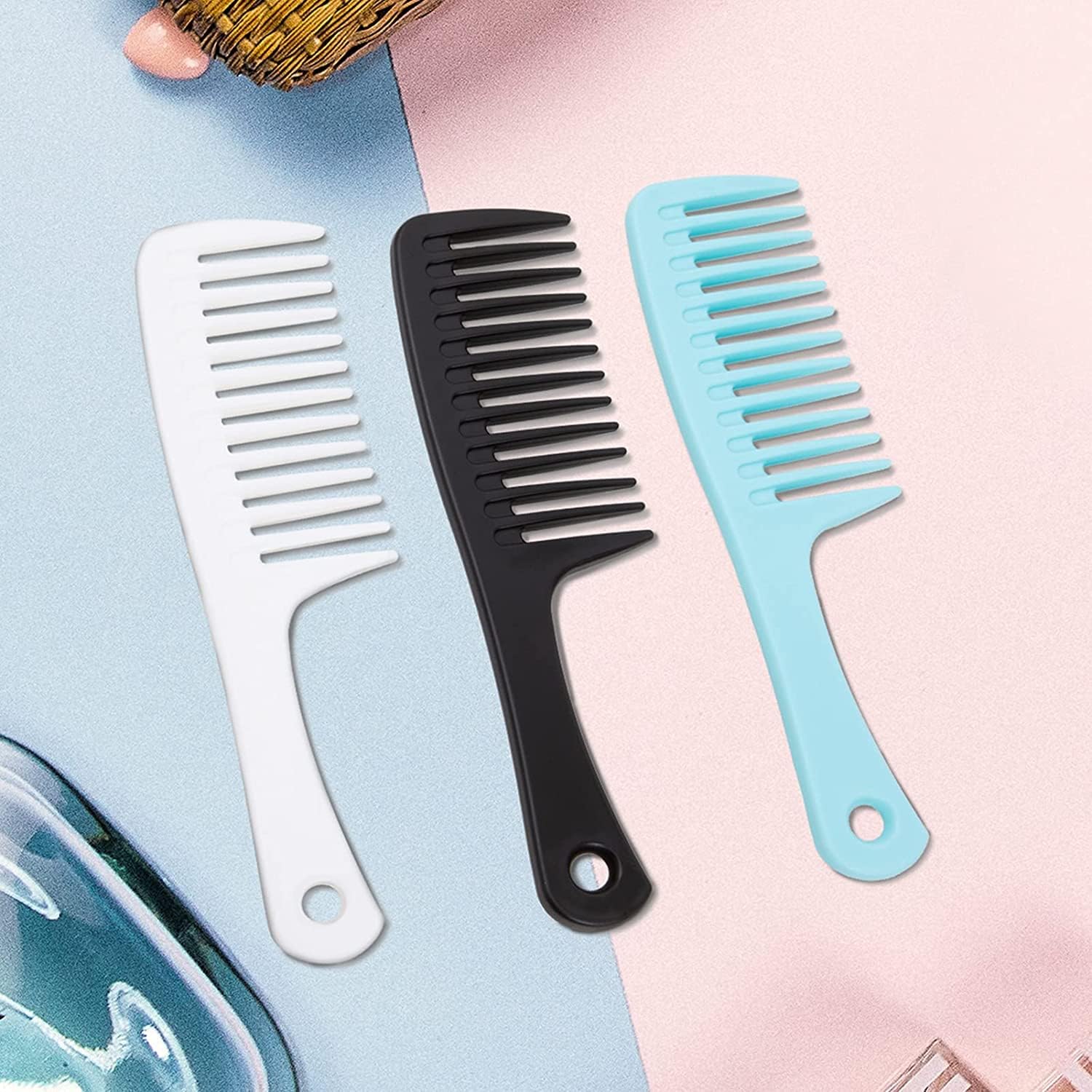 3 Pcs Wide Tooth Comb, Detangler Hair Comb for Women Shower Wet Dry Curly Long Thick Hair (Blue White Black) - Image 4