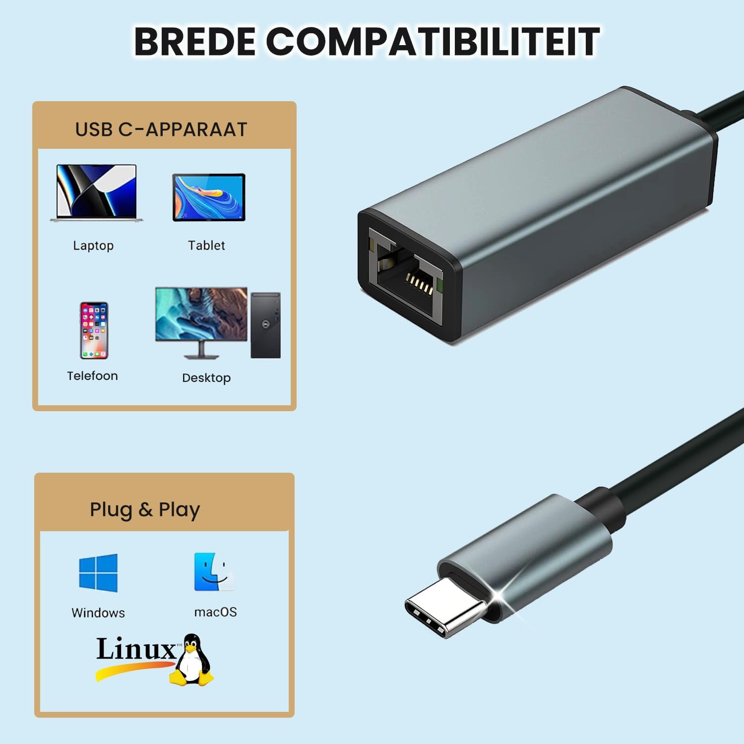 USB C to Ethernet Adapter, 1000Mbps Type C to Ethernet Adapter Ethernet Connector, Driver Free Ethernet Adapter Compatible for MacBook Pro|Air, iPhone 15 Pro|Max, Windows XP, MAC OS, Linux - Image 5