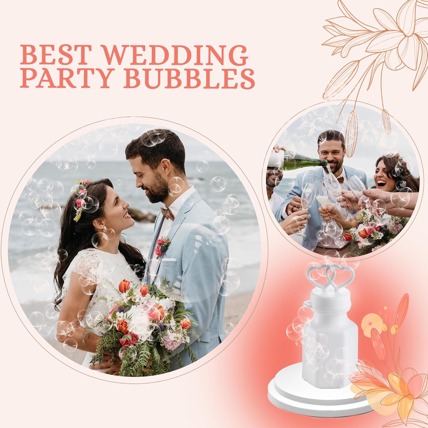Wedding Bubbles with Wands - (48 Count) Bulk Mini Double Heart Top Bubbles for Wedding Send Off, Bridal Party Favors, Engagement, Anniversary Celebrations, Toy Gifts for Kids, Boys or Girls - Image 4