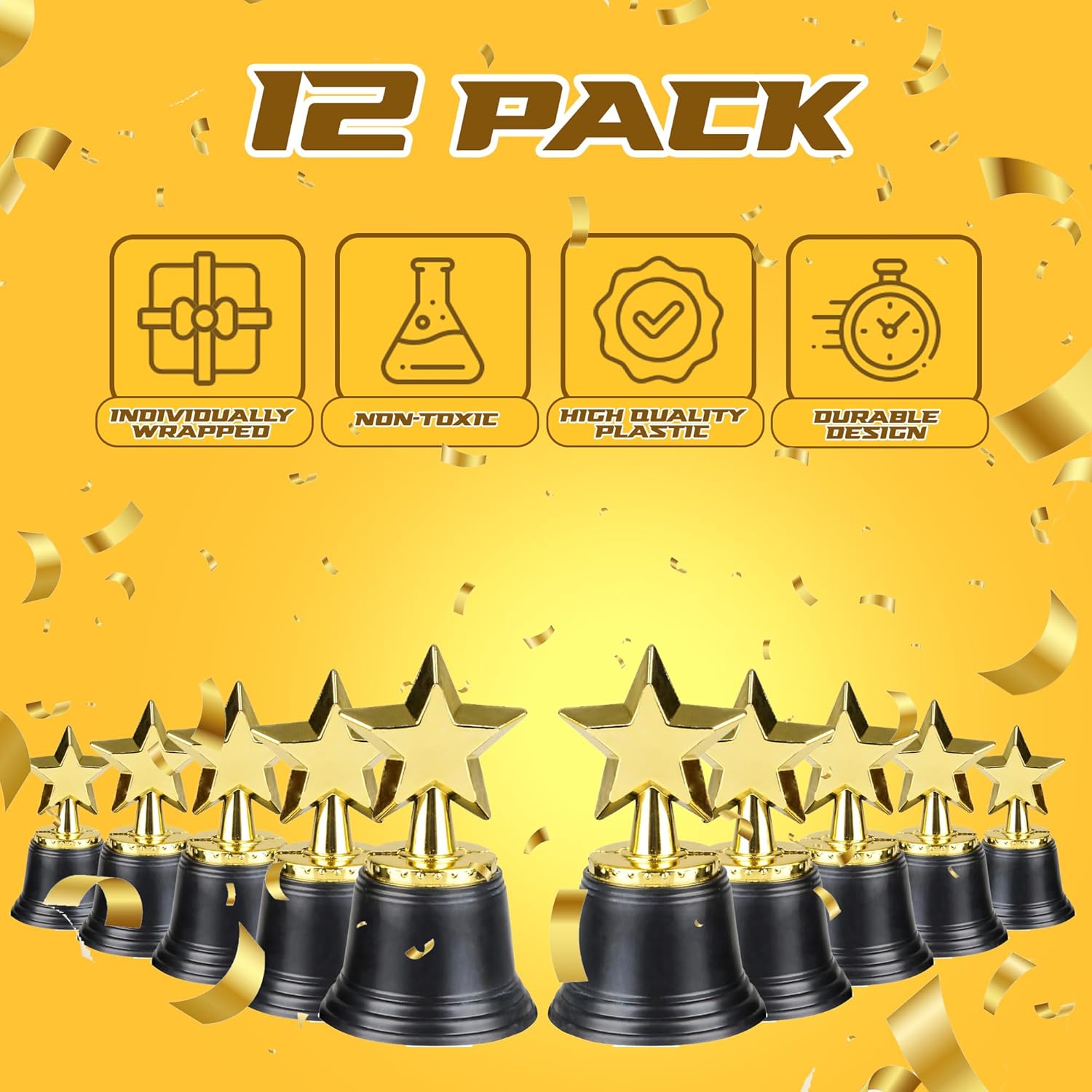 Star Trophy Awards - Pack of 12 Bulk - 4.5 Inch, Gold Award Trophies for Kids Party Favors, Props, Rewards, Winning Prizes, Competitions for Kids and Adults - Image 2