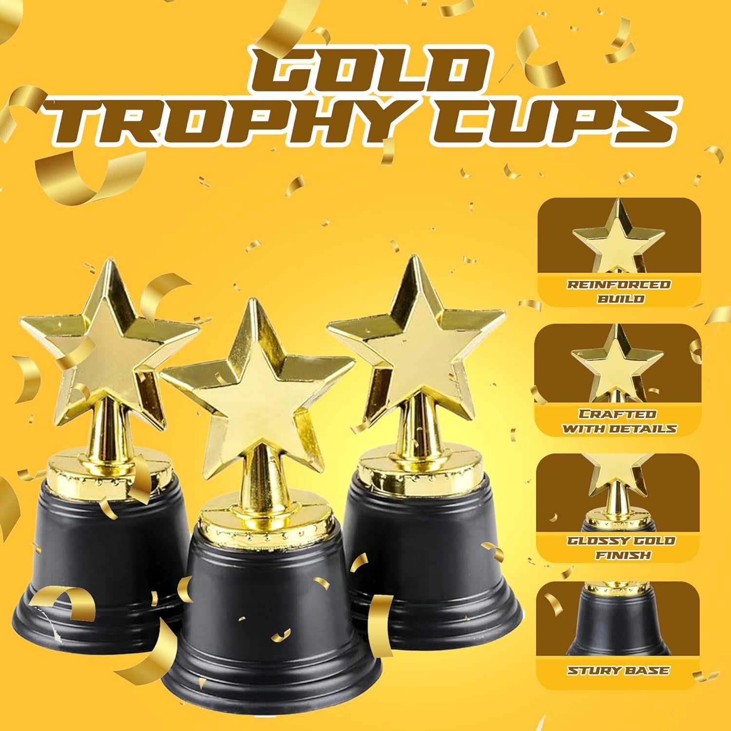 Star Trophy Awards - Pack of 12 Bulk - 4.5 Inch, Gold Award Trophies for Kids Party Favors, Props, Rewards, Winning Prizes, Competitions for Kids and Adults - Image 6
