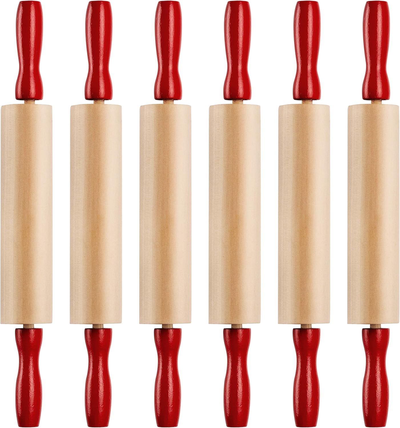 Mini Rolling Pin 7.5 Inch (6 Pack) Kids Rolling Pin Set for Play Dough Accessories Small Pin for Dough - Wooden Rolling Pins For Baking With Handles for Foods, Baking Supplies, And Playtime - Image 1