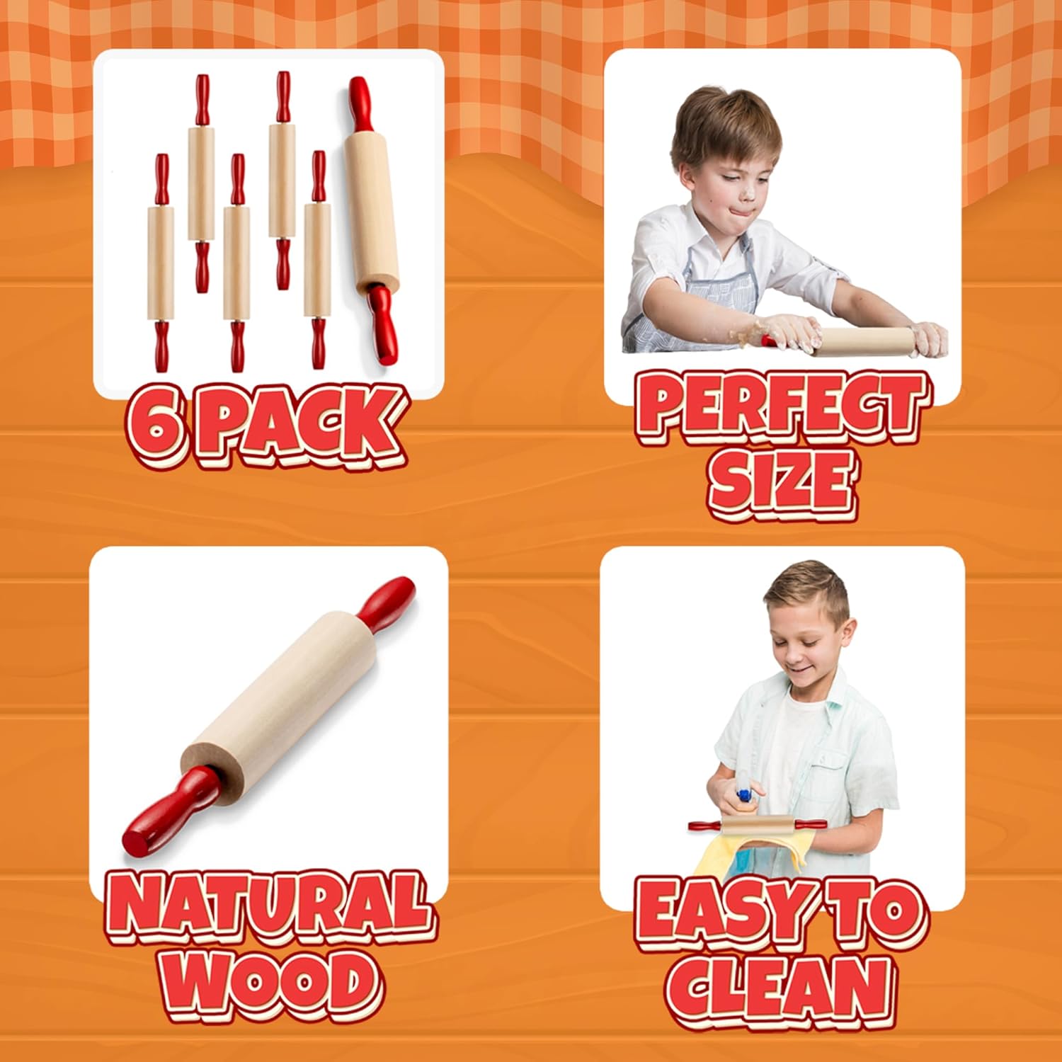 Mini Rolling Pin 7.5 Inch (6 Pack) Kids Rolling Pin Set for Play Dough Accessories Small Pin for Dough - Wooden Rolling Pins For Baking With Handles for Foods, Baking Supplies, And Playtime - Image 2