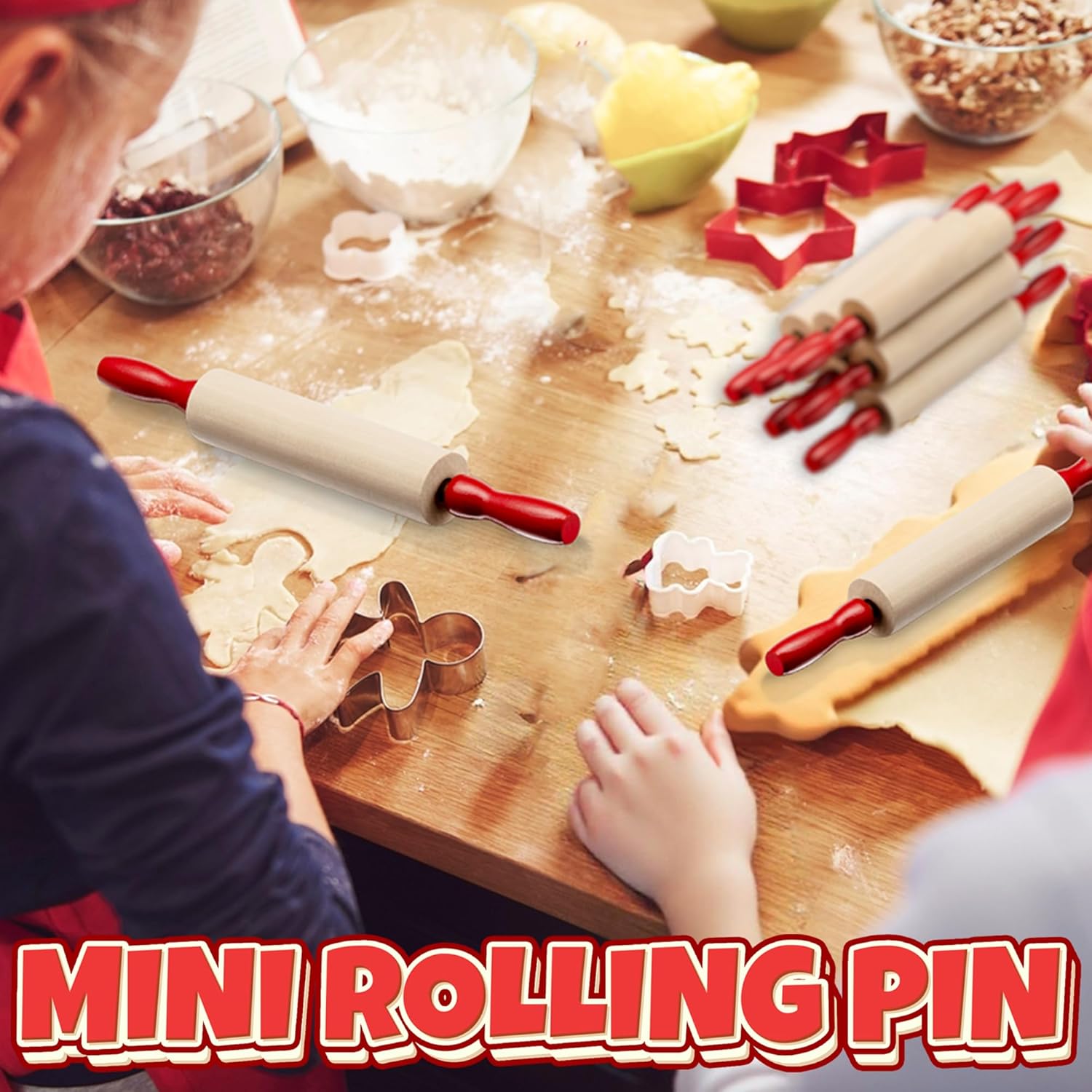 Mini Rolling Pin 7.5 Inch (6 Pack) Kids Rolling Pin Set for Play Dough Accessories Small Pin for Dough - Wooden Rolling Pins For Baking With Handles for Foods, Baking Supplies, And Playtime - Image 3