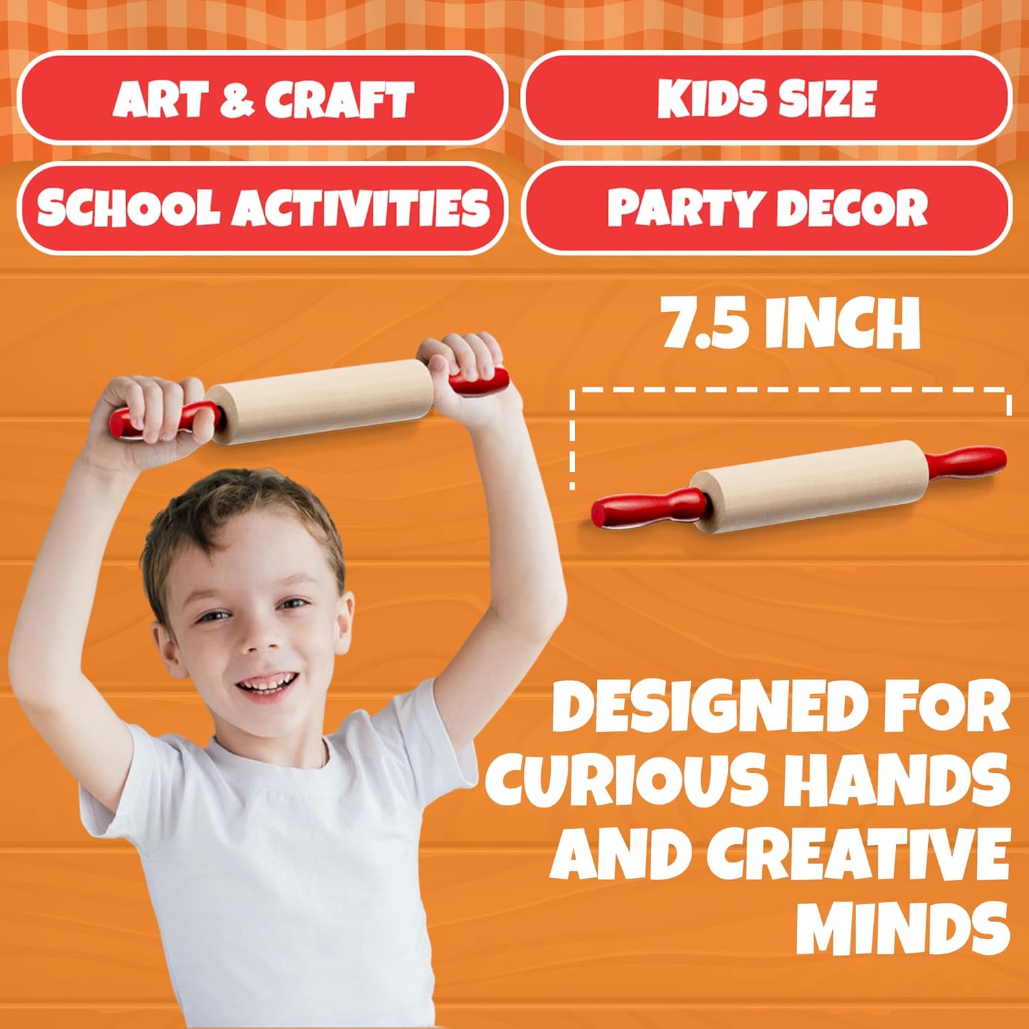 Mini Rolling Pin 7.5 Inch (6 Pack) Kids Rolling Pin Set for Play Dough Accessories Small Pin for Dough - Wooden Rolling Pins For Baking With Handles for Foods, Baking Supplies, And Playtime - Image 5