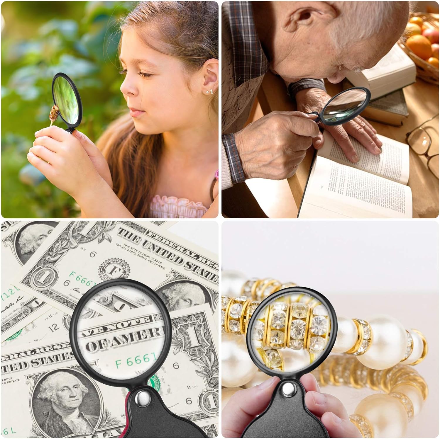 2PCS Upgrade 10X Small Magnifying Glasses for Kids/Senior, Pocket Magnifier for Reading/Close Work, Mini Folding Magnifying Magnify Glass with Protective Sheath, Ideal for Repairing/Hobby/Coins, 1.96
