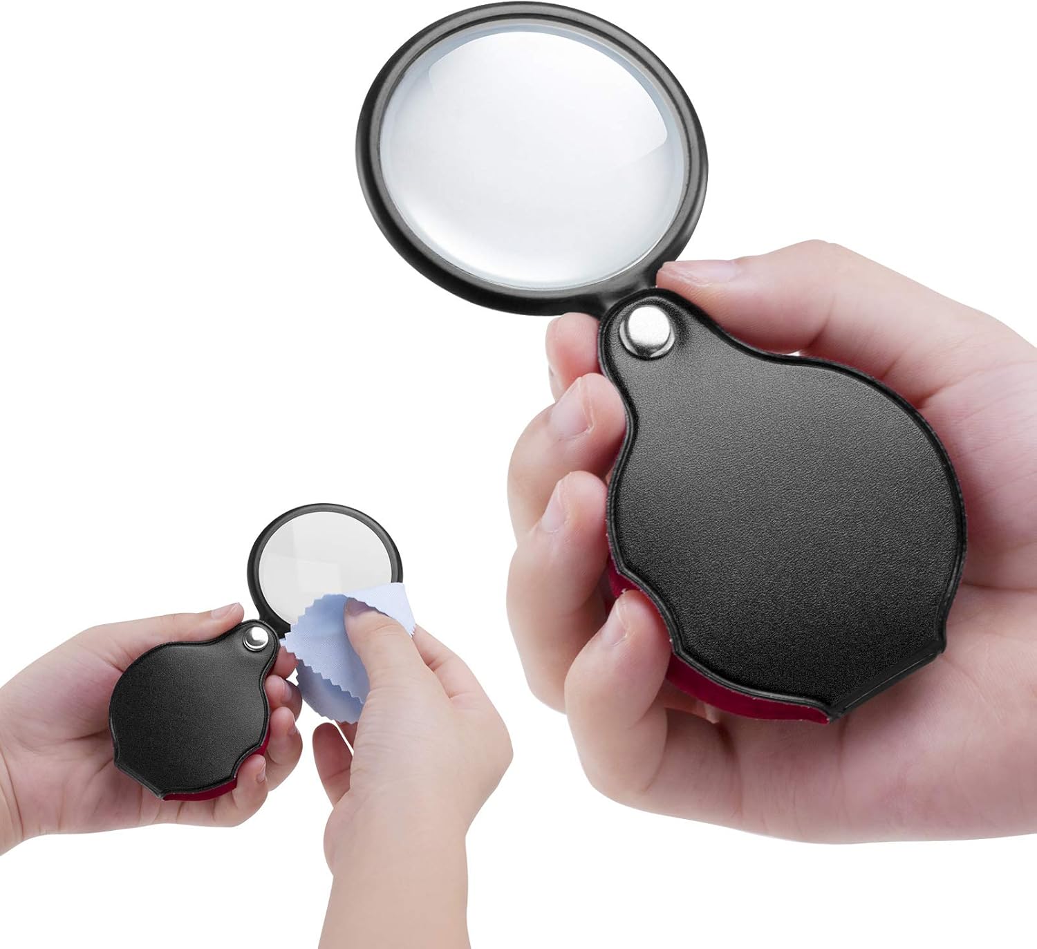 2PCS Upgrade 10X Small Magnifying Glasses for Kids/Senior, Pocket Magnifier for Reading/Close Work, Mini Folding Magnifying Magnify Glass with Protective Sheath, Ideal for Repairing/Hobby/Coins, 1.96