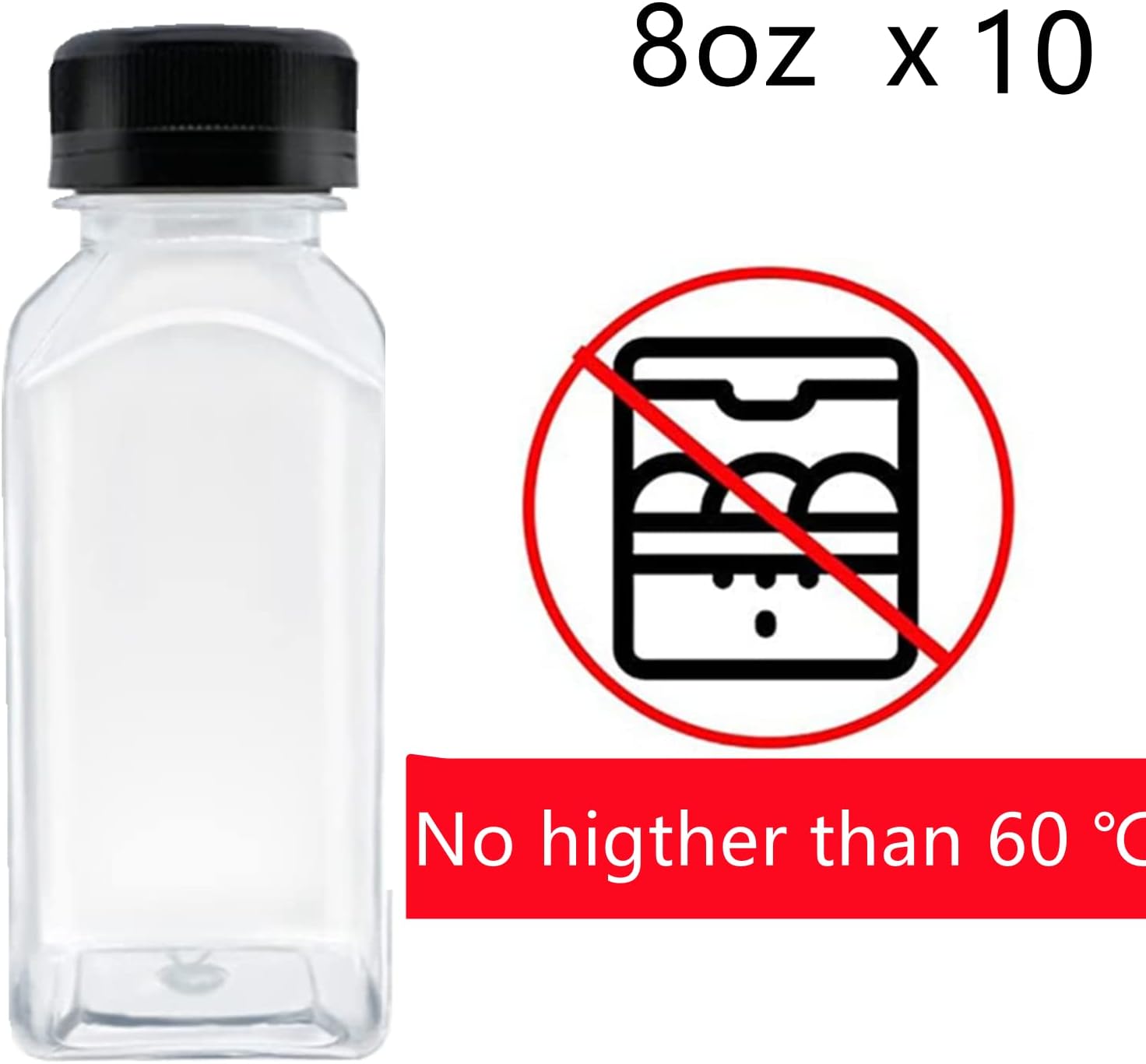 10 Pack Empty Plastic Juice Bottles, 8 Ounce Beverage Container Bottle with Black Tamper Evident Lid, Suitable for Juice, Smoothie and Homemade Beverages - Image 2