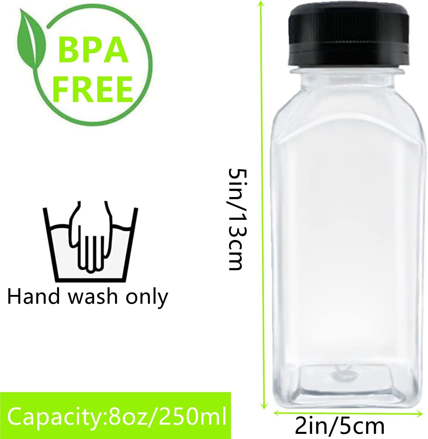 10 Pack Empty Plastic Juice Bottles, 8 Ounce Beverage Container Bottle with Black Tamper Evident Lid, Suitable for Juice, Smoothie and Homemade Beverages - Image 3