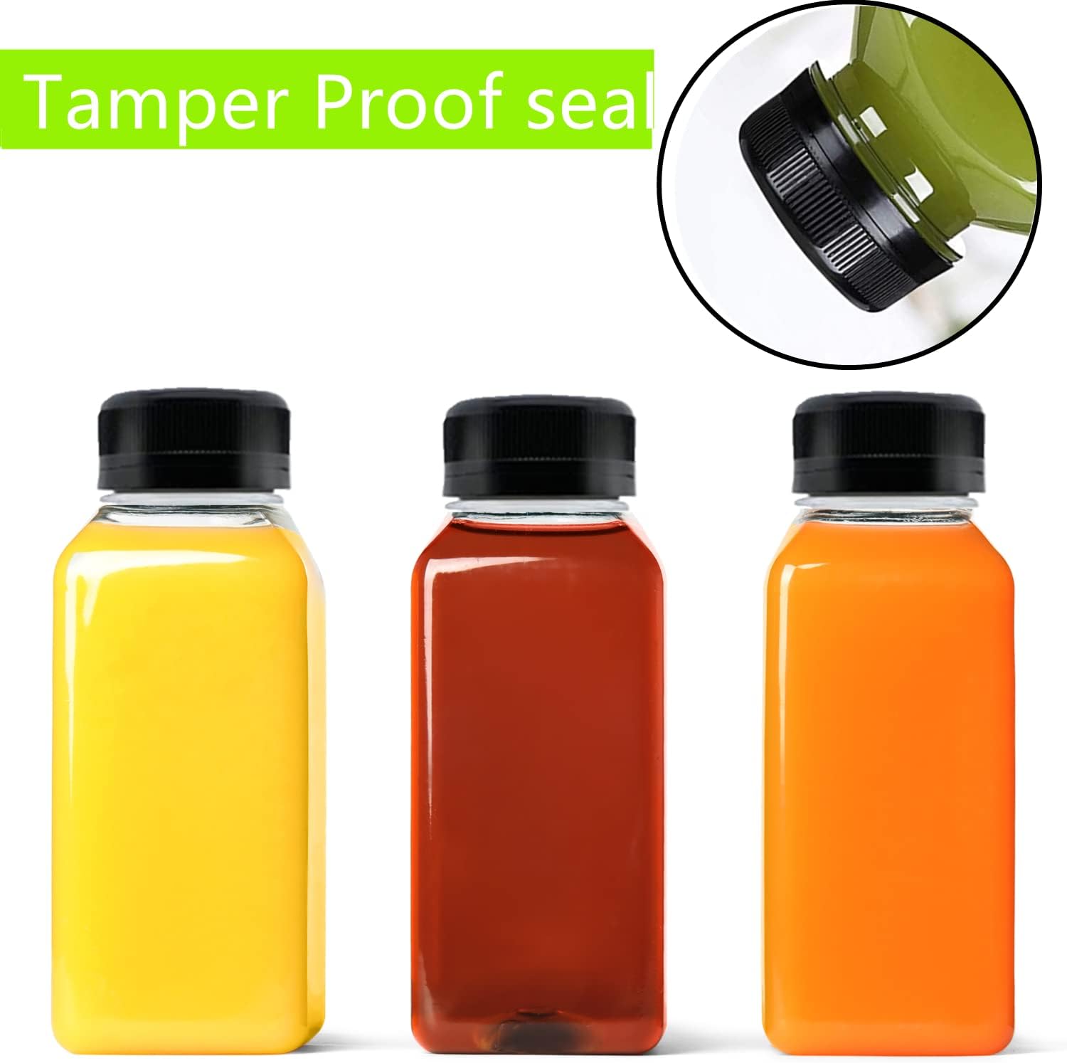 10 Pack Empty Plastic Juice Bottles, 8 Ounce Beverage Container Bottle with Black Tamper Evident Lid, Suitable for Juice, Smoothie and Homemade Beverages - Image 4
