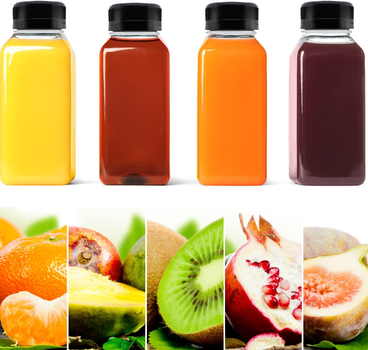 10 Pack Empty Plastic Juice Bottles, 8 Ounce Beverage Container Bottle with Black Tamper Evident Lid, Suitable for Juice, Smoothie and Homemade Beverages - Image 5
