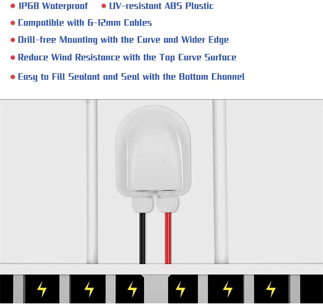 Solar Cable Entry Gland - Waterproof Double Connector Cover, Photovoltaic Plastic Bracket Curved ABS Dual Entry Housing for RV, Caravan Boat Panels - Image 5