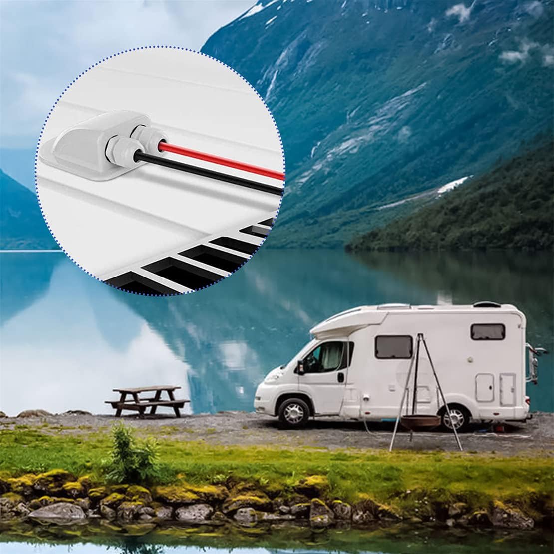 Solar Cable Entry Gland - Waterproof Double Connector Cover, Photovoltaic Plastic Bracket Curved ABS Dual Entry Housing for RV, Caravan Boat Panels - Image 7