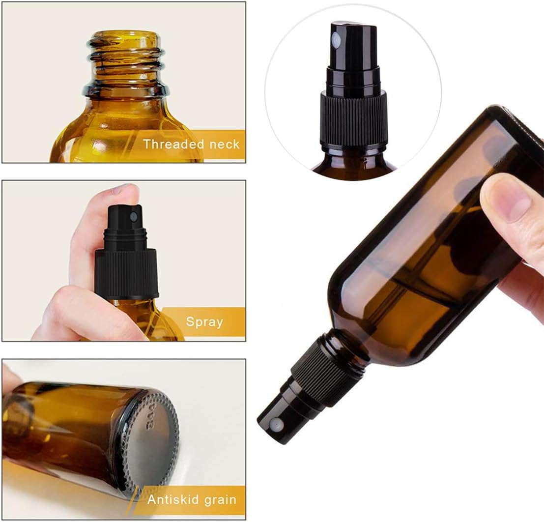Glass Spray Bottles Amber Empty Spray Bottle Set of 5 Fine Mist Small Spraying Bottle with Funnel and Labels for Essential Oil Perfume Hair, 1.7oz - Image 2