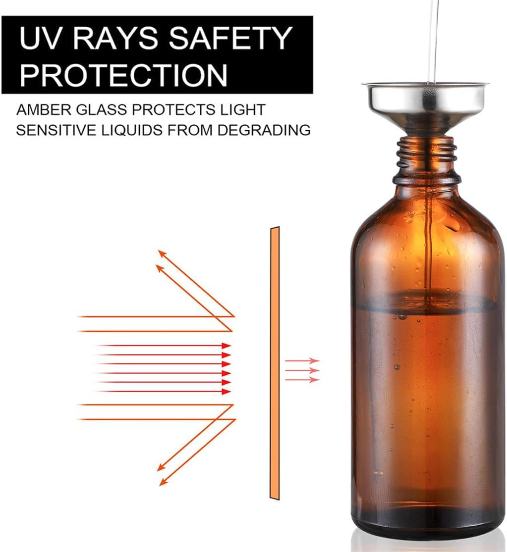 Glass Spray Bottles Amber Empty Spray Bottle Set of 5 Fine Mist Small Spraying Bottle with Funnel and Labels for Essential Oil Perfume Hair, 1.7oz - Image 4