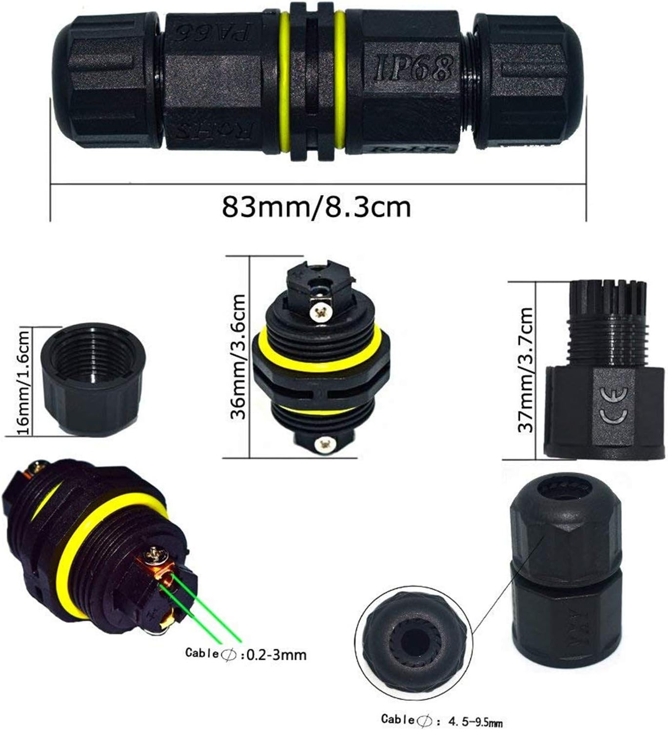 FX Junction Box Outdoor Waterproof IP68 Electrical Cable Connector 2 Way M20 Plug Wire Range 5 to 12mm External Cord Boxes 2 pcs - Image 3