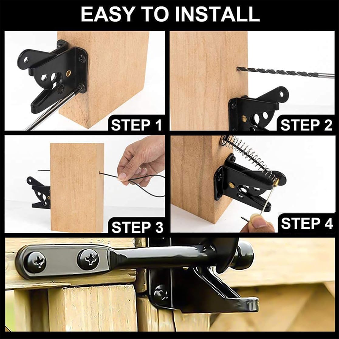 Gate Latch Self Locking Fence Gate Latch Automatic Gate Latch Door Latches with Pull Cable for Wooden Fence Gates Door, Black - Image 3