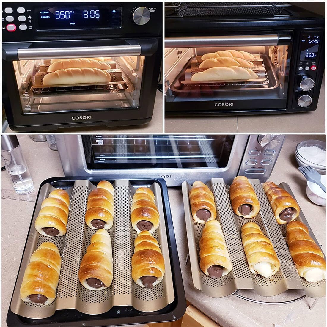 Baguette Pan, French Bread Baking Pan Perforated 3 Loaves Long Italian Bread Pan Mold Nonstick Baguettes Bakery Tray with Proofing Cloth,15