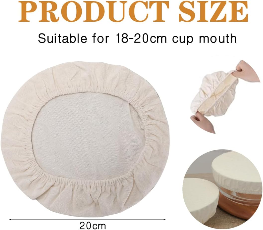 Sourdough Starter Bowl Covers 5PCS Reusable Sourdough Starter Jar Cloth Cover Elastic Fabric Caps Bread Proofing Bowl Lid Dough Basket Cover - Image 2