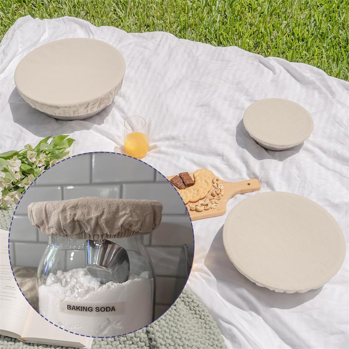 Sourdough Starter Bowl Covers 5PCS Reusable Sourdough Starter Jar Cloth Cover Elastic Fabric Caps Bread Proofing Bowl Lid Dough Basket Cover - Image 4