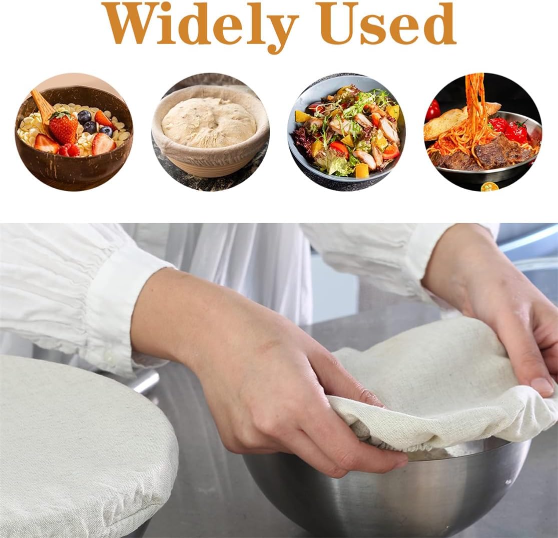 Sourdough Starter Bowl Covers 5PCS Reusable Sourdough Starter Jar Cloth Cover Elastic Fabric Caps Bread Proofing Bowl Lid Dough Basket Cover - Image 5