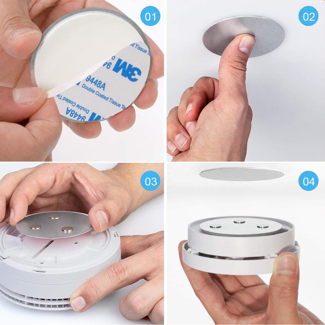 Magnetic Smoke Detector Sticky Pads Magnetic Adhesive Pads 3PCS Magnetic Smoke Alarm Fixing Mount No Drilling Magnet Holder Installation Tool for Smoke Fire Alarms Detector - Image 4