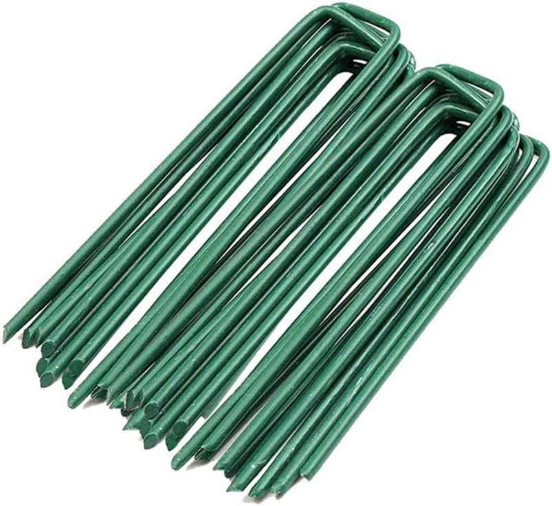 IME Garden Staples U Shaped Ground Anchors Stakes Pegs Pins Spikes for Securing Lawn Farm Sod Barrier Landscape Grass Fabric Netting Green 15CM 20Pack - Image 1