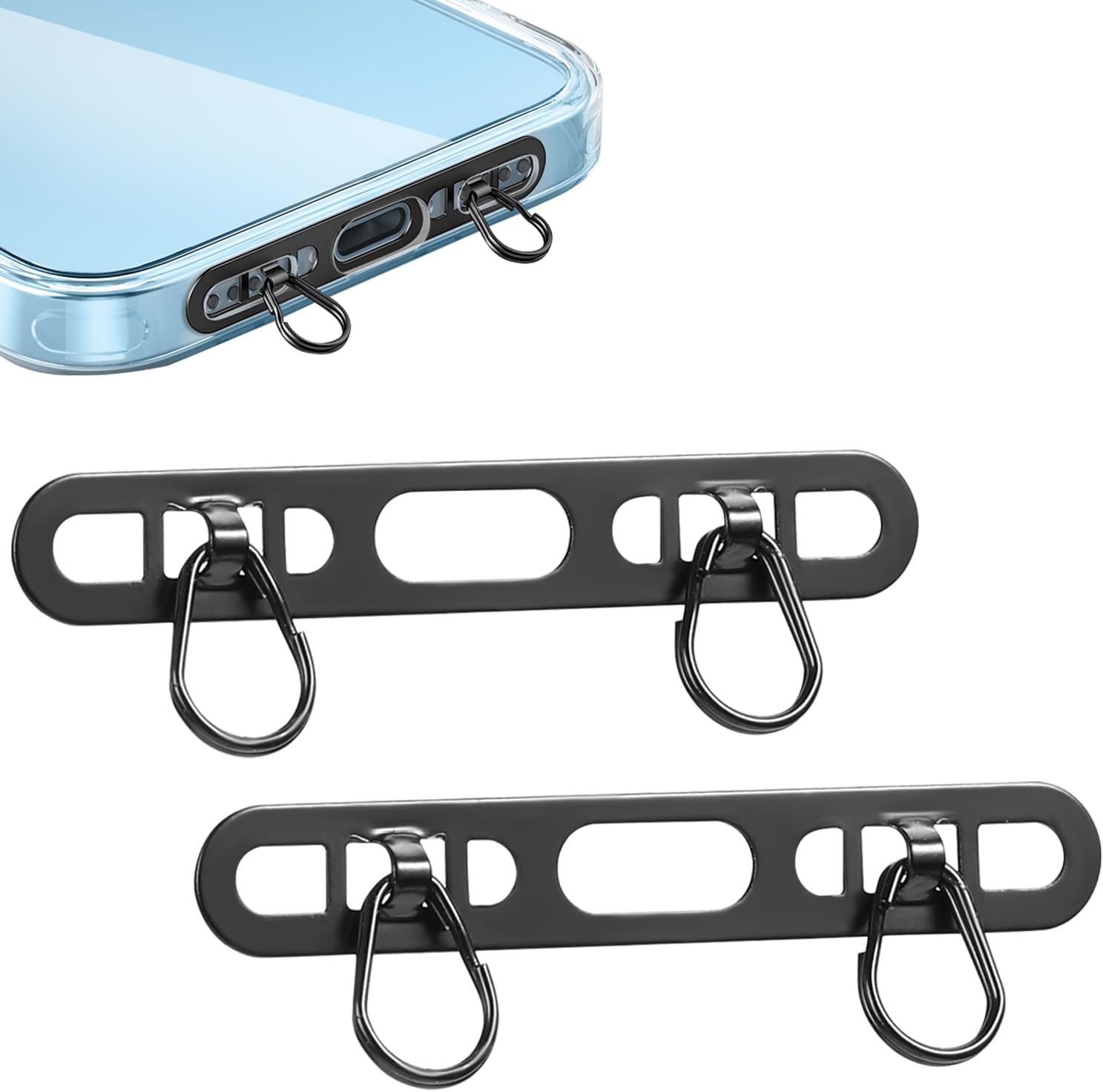 Phone Lanyard Pads 2PCS Universal Cell Phone Tether Tab Metal Ultra Thin Patch Non-Adhesive Phone Patches for Most Smartphones Cases (Black), Black, 4.6X 0.7CM - Image 1