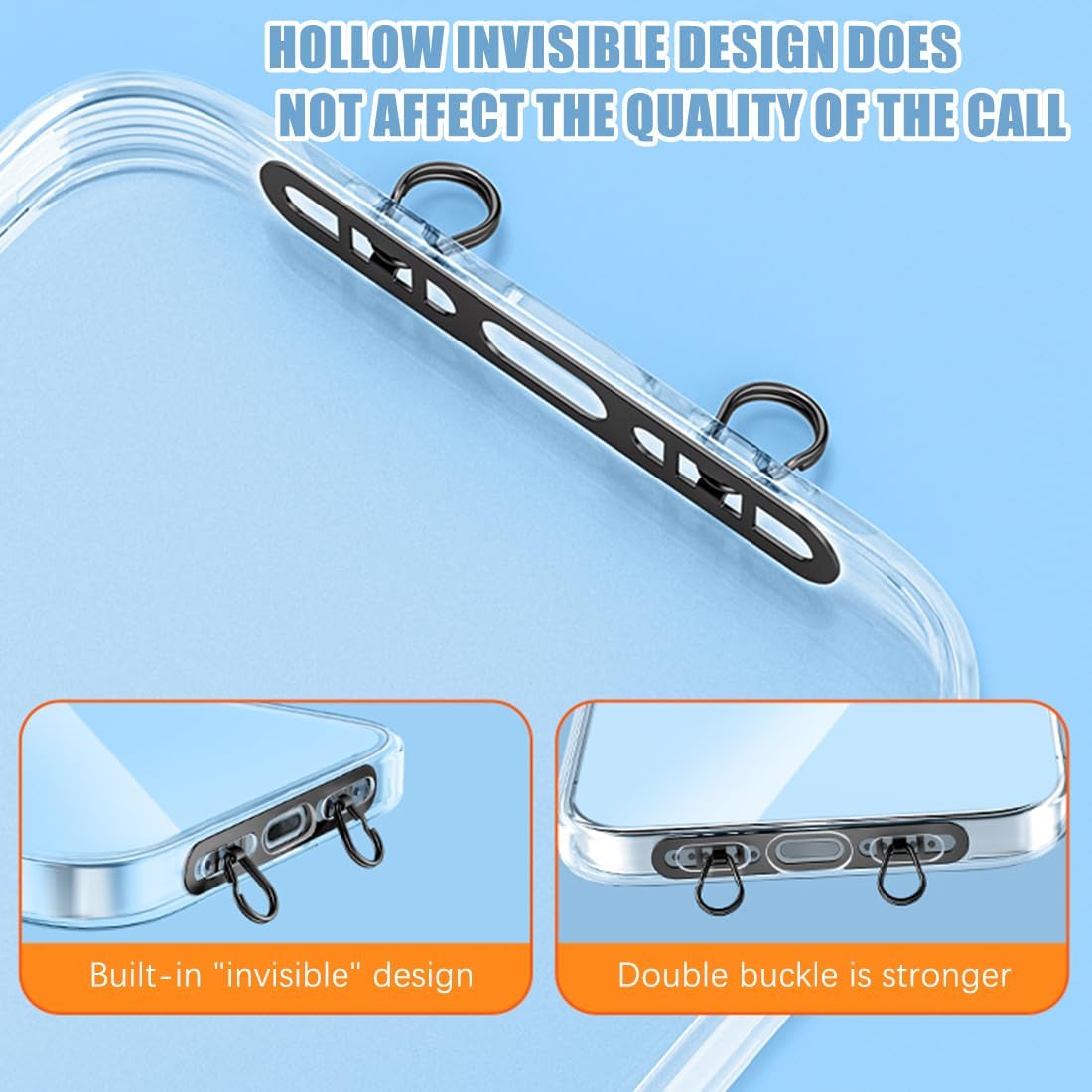 Phone Lanyard Pads 2PCS Universal Cell Phone Tether Tab Metal Ultra Thin Patch Non-Adhesive Phone Patches for Most Smartphones Cases (Black), Black, 4.6X 0.7CM - Image 2