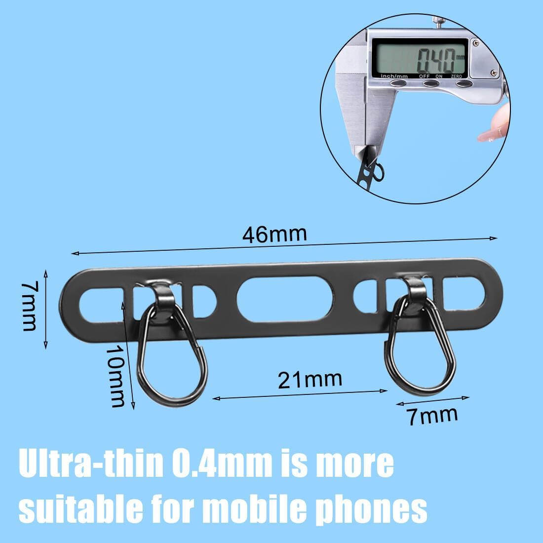 Phone Lanyard Pads 2PCS Universal Cell Phone Tether Tab Metal Ultra Thin Patch Non-Adhesive Phone Patches for Most Smartphones Cases (Black), Black, 4.6X 0.7CM - Image 4