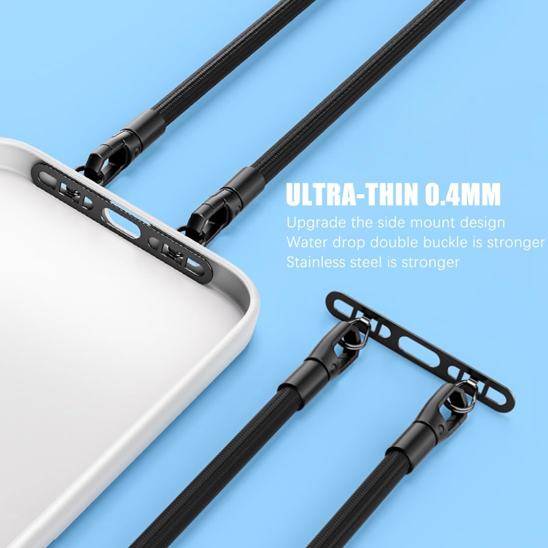 Phone Lanyard Pads 2PCS Universal Cell Phone Tether Tab Metal Ultra Thin Patch Non-Adhesive Phone Patches for Most Smartphones Cases (Black), Black, 4.6X 0.7CM - Image 5