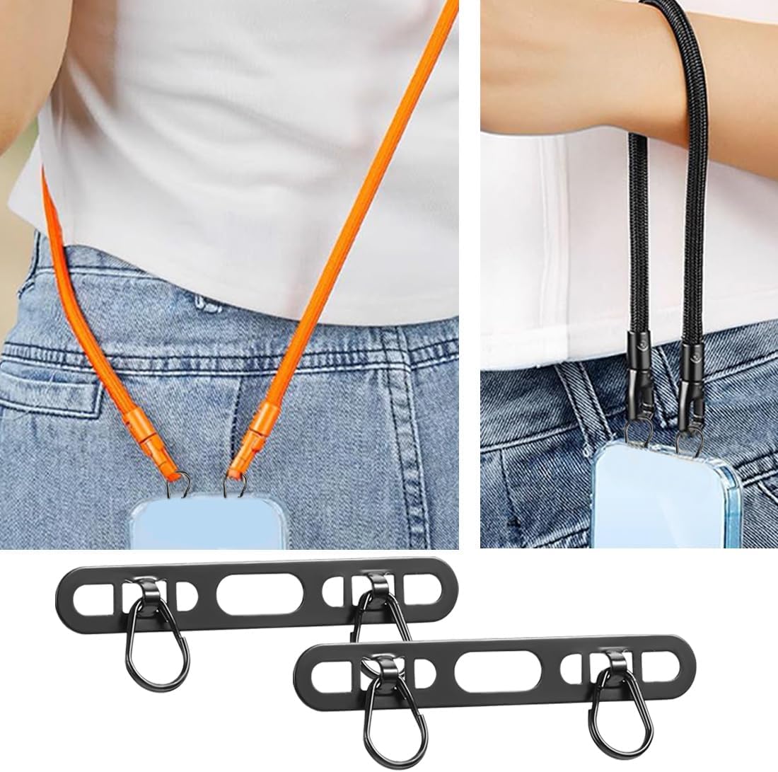 Phone Lanyard Pads 2PCS Universal Cell Phone Tether Tab Metal Ultra Thin Patch Non-Adhesive Phone Patches for Most Smartphones Cases (Black), Black, 4.6X 0.7CM - Image 6