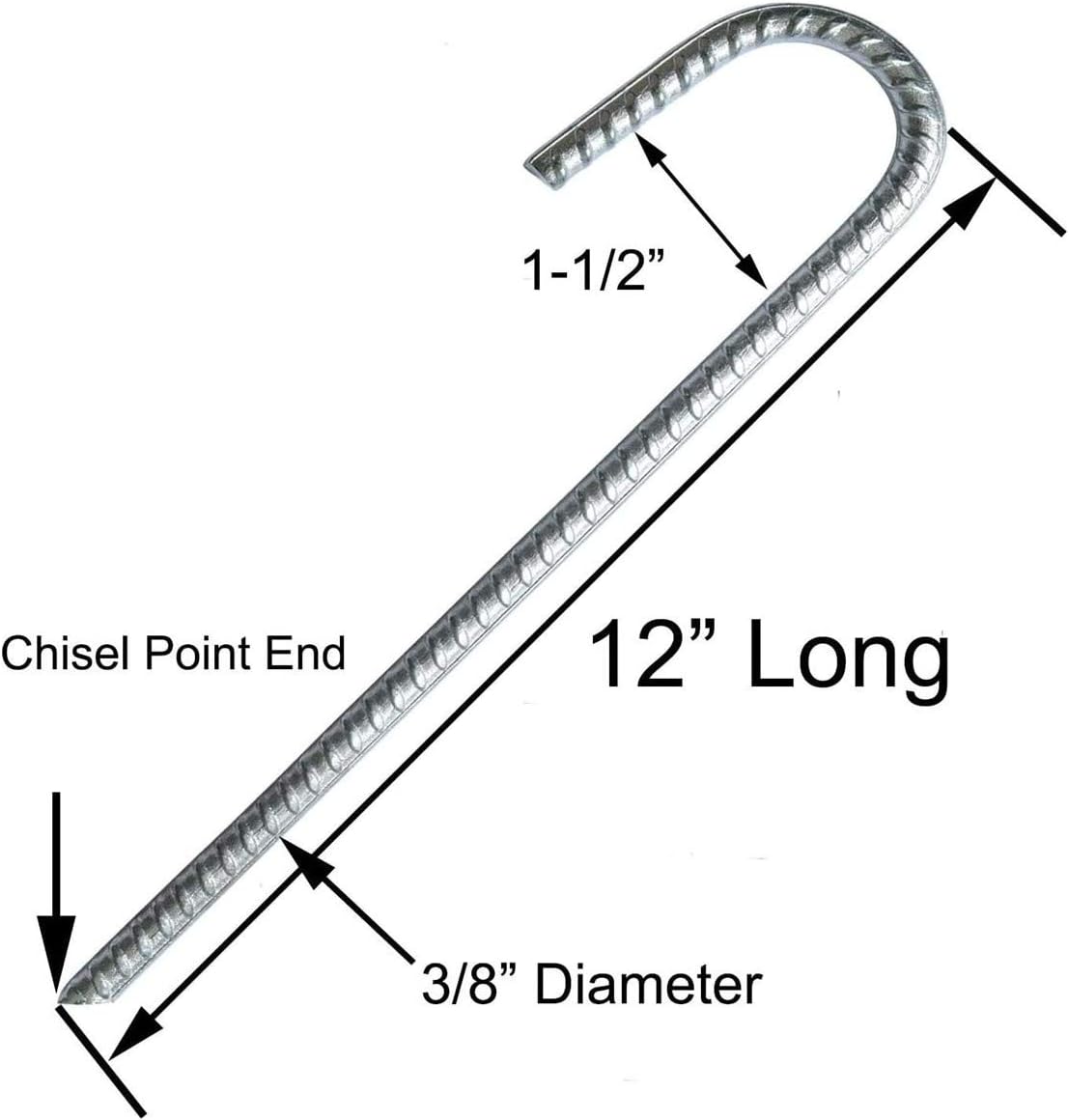 Ground Rebar Stakes Heavy Duty Steel Staples Anchors Garden Stake Pegs for Camping Tents Trampoline 12 inch, 6pack - Image 2
