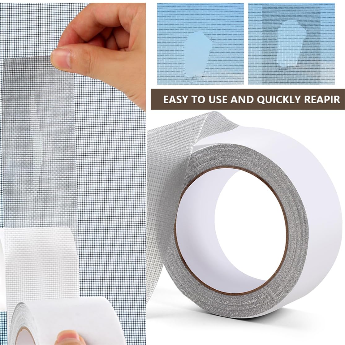 Window Screen Repair Kit, Screen Repair Tape 2PCS Strong Adhesive Patch Tape Fiberglass Covering Mesh Repair Tape Screen Patch for Windows Doors - Image 3