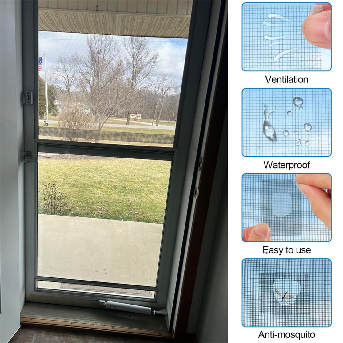 Window Screen Repair Kit, Screen Repair Tape 2PCS Strong Adhesive Patch Tape Fiberglass Covering Mesh Repair Tape Screen Patch for Windows Doors - Image 4