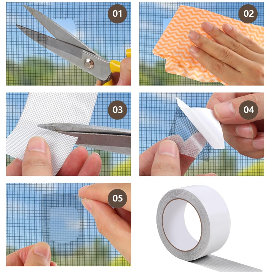 Window Screen Repair Kit, Screen Repair Tape 2PCS Strong Adhesive Patch Tape Fiberglass Covering Mesh Repair Tape Screen Patch for Windows Doors - Image 5
