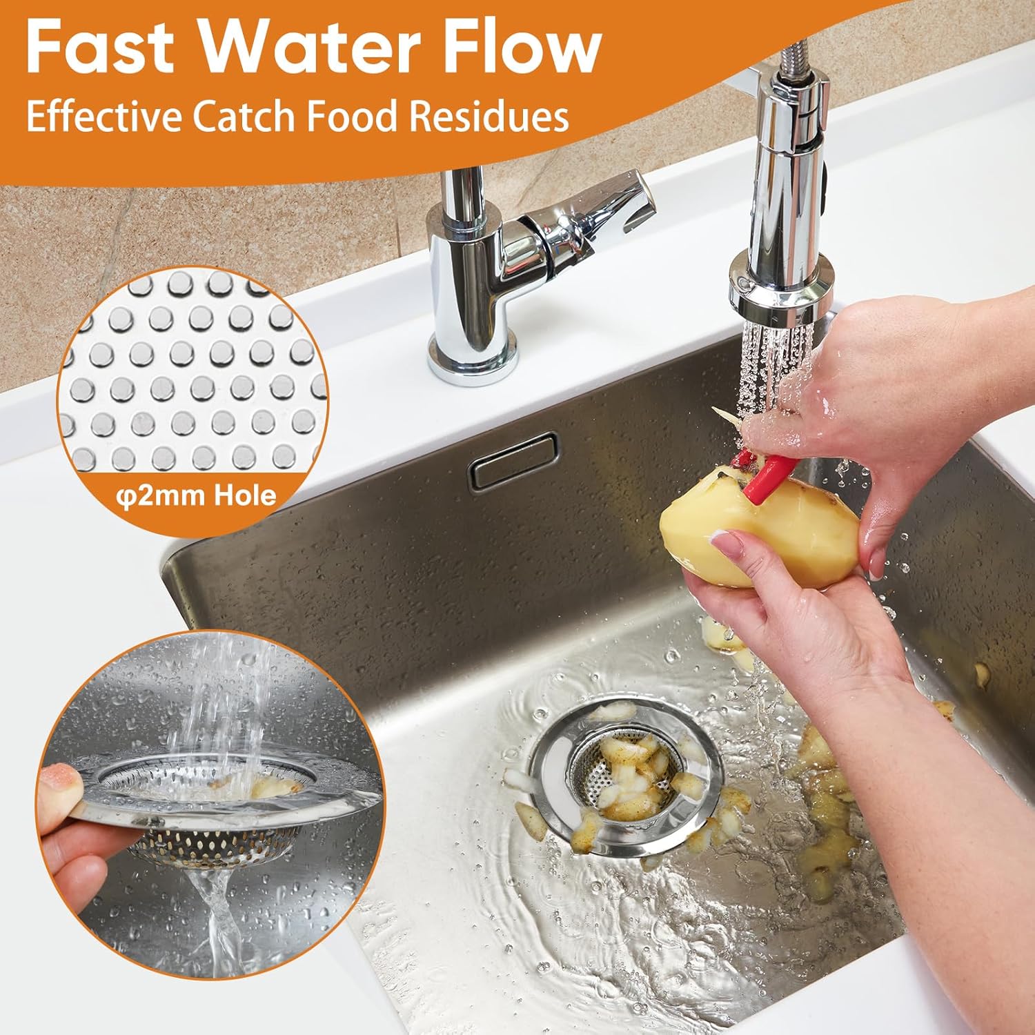 Kitchen Sink Strainer 2 Pack, 4.5 Inch/11.5cm Stainless Steel Sink Drain Strainer Kit Food Catcher for Kitchen Sink - Image 4