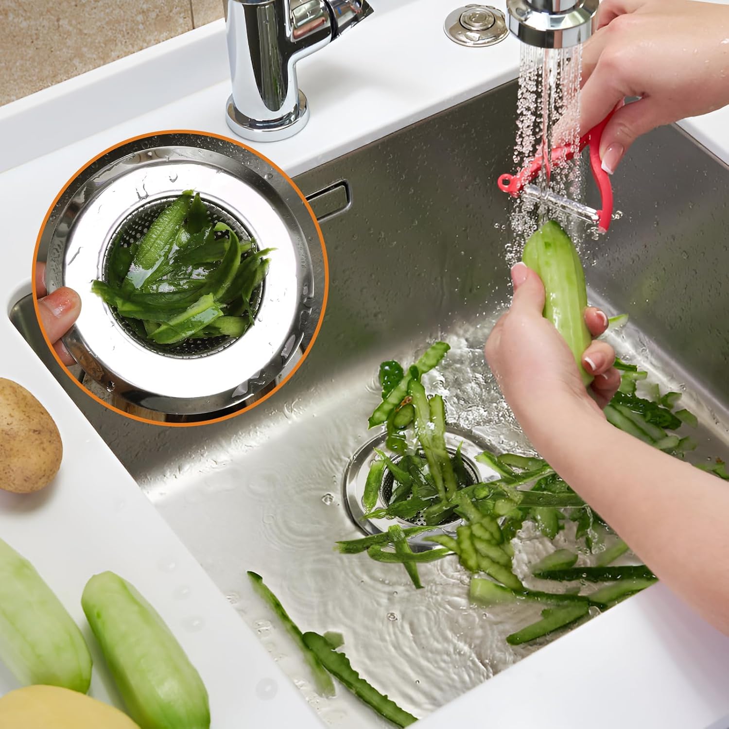 Kitchen Sink Strainer 2 Pack, 4.5 Inch/11.5cm Stainless Steel Sink Drain Strainer Kit Food Catcher for Kitchen Sink - Image 6