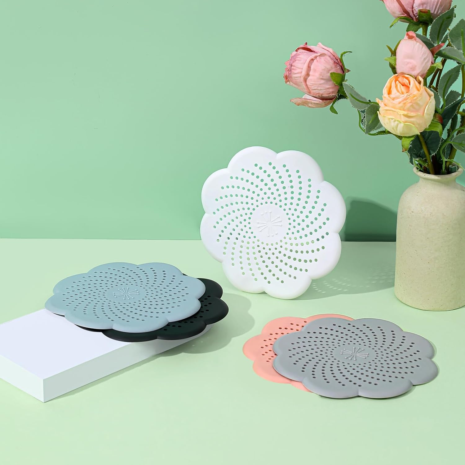 3 Pcs Shower Drain Covers Hair Catcher, 5.7 Inch Silicone Kitchen Sink Strainer Bathroom Shower Sink Stopper - Drain Cover Hair Trap, Filter for Kitchen Bathroom Tub - Image 5
