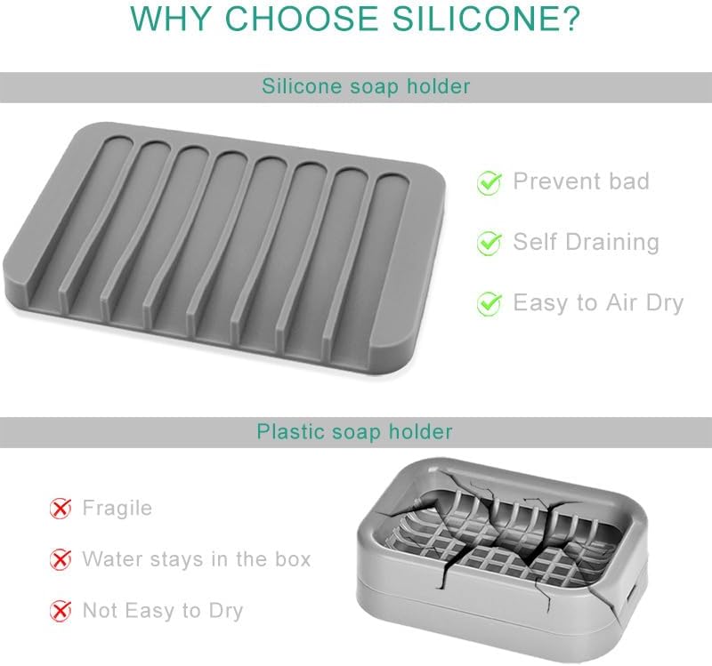 3 Pack Silicone Soap Dish Tray Holder Drainer, Soap Drainer Shower Waterfall for Bathroom and Kitchen, Keep Bars Dry Easy Cleaning (Grey+White+Pink) - Image 4