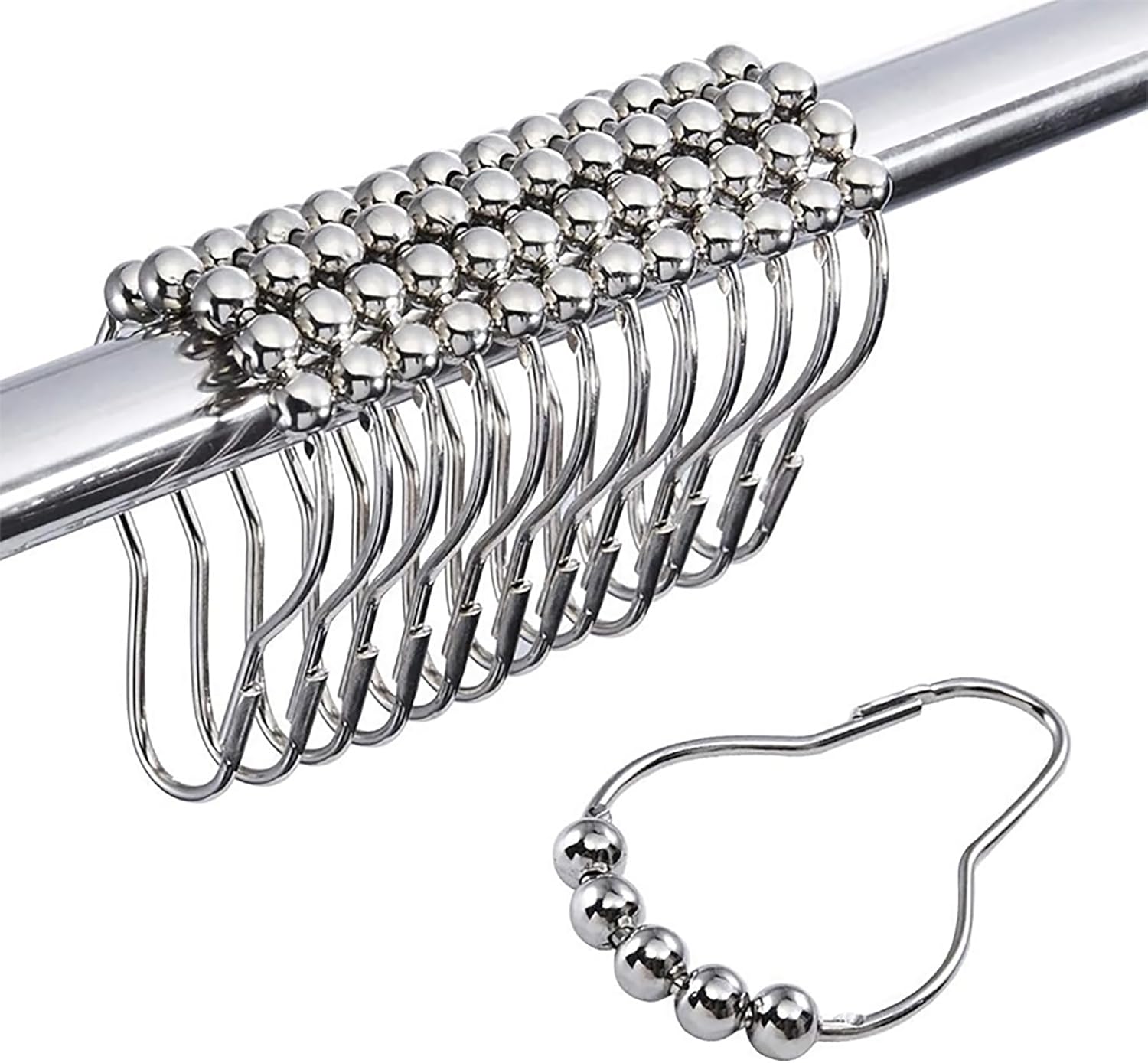 24 PCS Shower Curtain Ring Hooks, Stainless Steel Double Glide Bathtub Curtain Rings for Shower Curtain Rods - Image 1